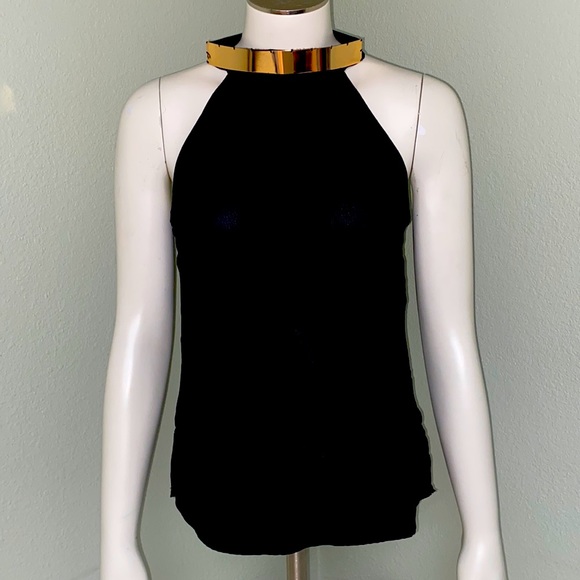 Charlotte Russe Gold Collar Embellished Halter Top Double V Size XS - Picture 1 of 6